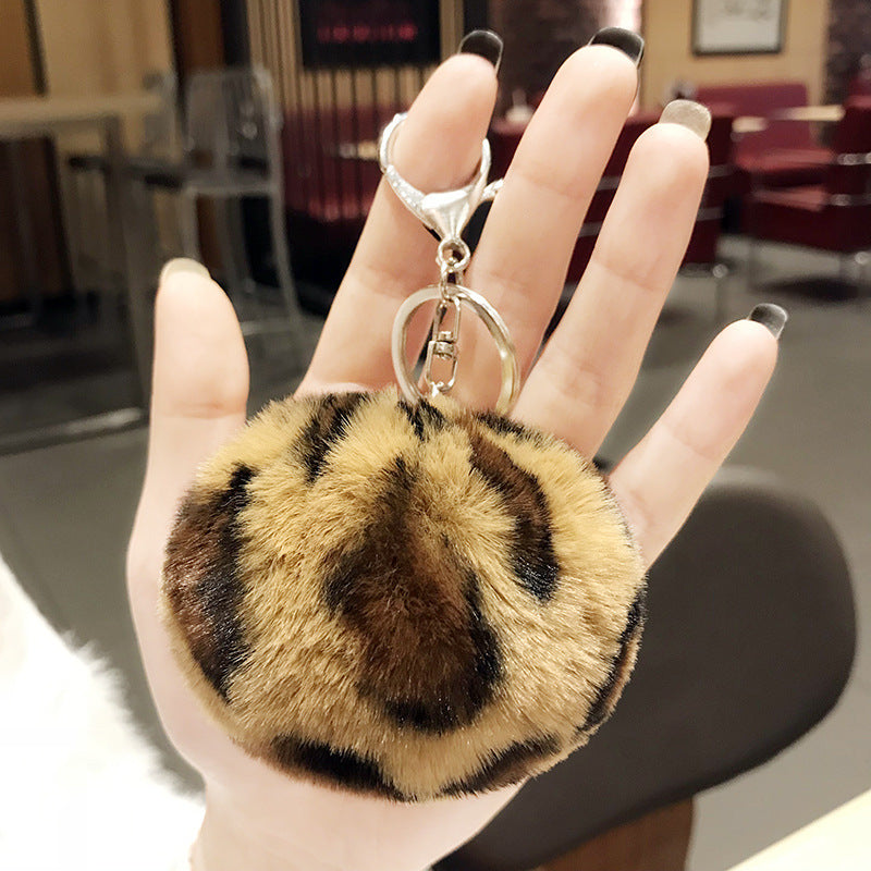 Llaves de metal de pelota de pelota de pelota de pelota de peluche de patrón de leopardo